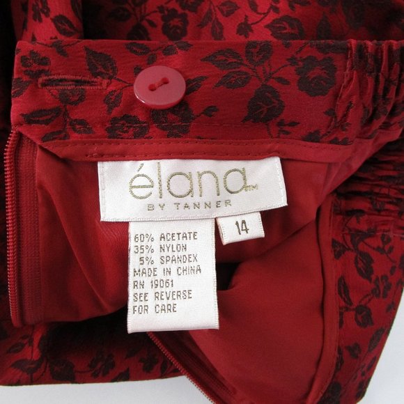 Elana By Tanner Plus Size Red Black Floral Jacquard Skirt Suit Size 14 Formal - Picture 16 of 16